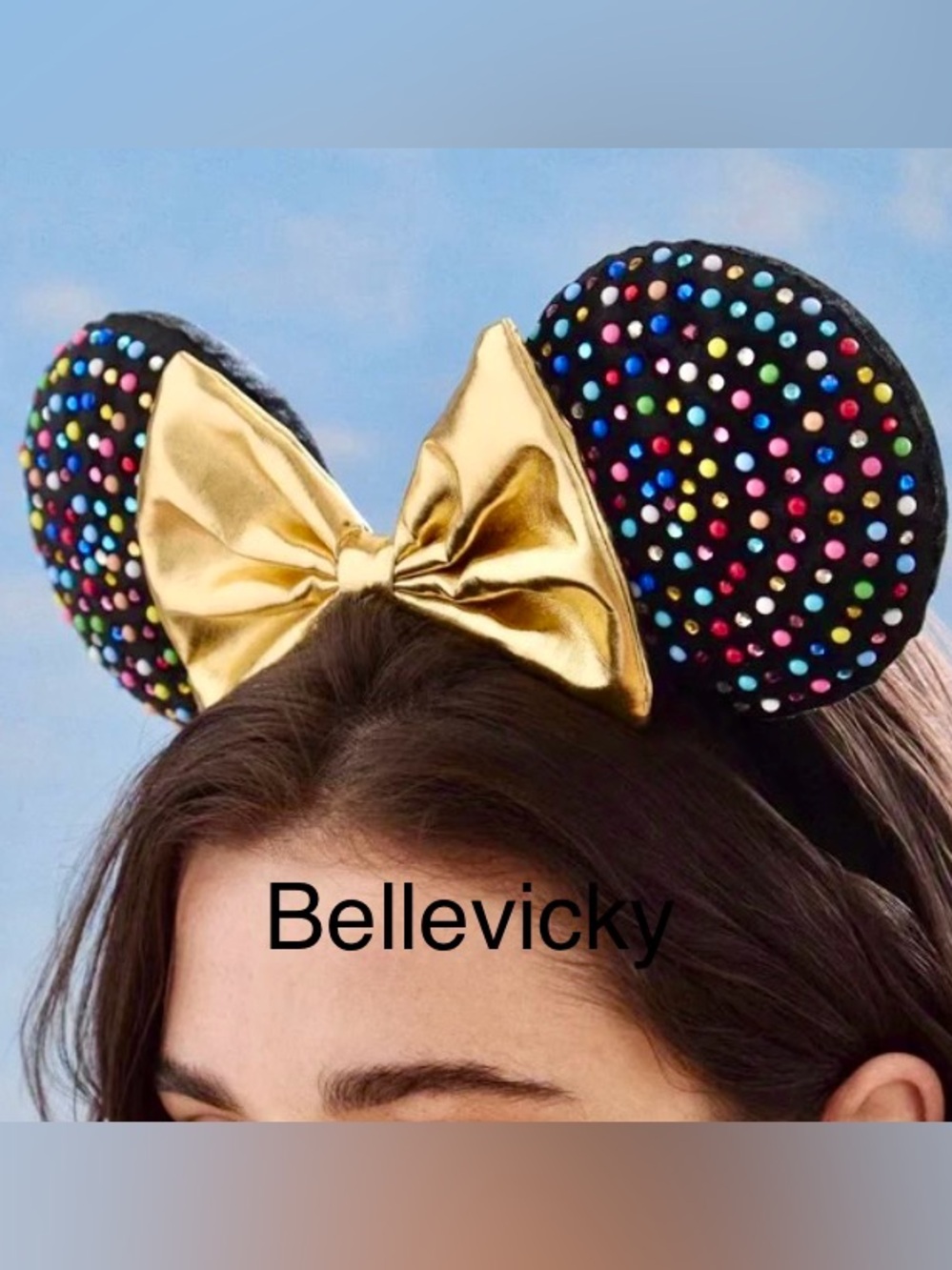 Minnie Mouse Disney Velvet & Gold Multicolored Gem Ears Headband